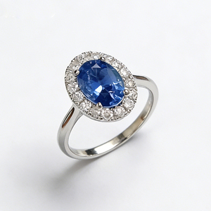 Oval Cut Natural Sapphire <b>Ring</b> With Diamond Halo 18K Solid Gold Prong Setting Classic Women's Engagement Gemstone <b>Ring</b> - Product Image 1