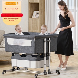 <span class=keywords><strong>Lit</strong></span> double multifonctionnel pour bébés, barrière rétractable douce pour la peau, réglage multi-niveaux, panier <span class=keywords><strong>de</strong></span> rangement et mode anti-régurgitation - Product Image 3