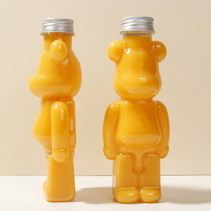 500ml Clear Pet Plastic Juice Bear Bottles Drinking Bottles Cute Bear shape milk boba tea bottle cup with lid