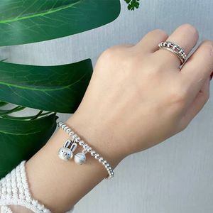 S925 Sterling <b>Silver</b> Rabbit Charm Bracelet With Bell Women's Gift Jewelry 925 <b>Silver</b> <b>Beads</b> Cartoon Animal Zodiac Design - Product Image 2