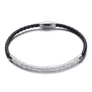 Bracelet tissé en acier inoxydable à double rangée de strass avec fermeture magnétique, bijou cadeau - Product Image 1