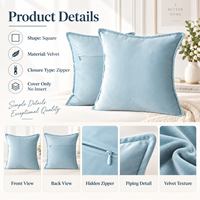 Housse de coussin en tissu uni, plusieurs tailles disponibles, taie d'oreiller carrée à passepoil