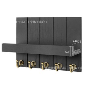 Wooden Wall Mounted Key <b>Hook</b> Shelf Storage Rack With Mail Organizer Multipurpose <b>Black</b> Gray Rectangle 2nd Floor Desktop - Product Image 5
