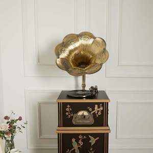 Gramófono de Madera Personalizado de Fábrica, Pintado a Mano con Aves, 3 Velocidades, BT, FM, con Bocina de Cobre Dorado, Reproductor de Discos de Alta Fidelidad - Product Image 4