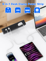 Multiprise de bureau à pince avec 3 prises CA US, station de charge USB et protection contre les surtensions