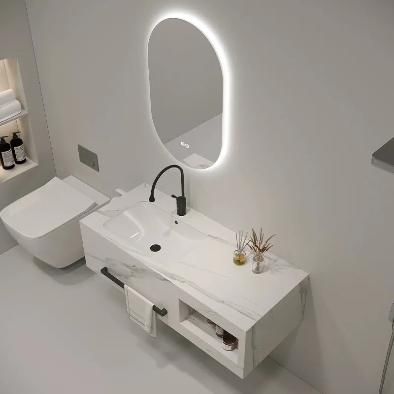 Lavabo de piedra para baño de mármol, lavabos con espejo y armarios de tocador