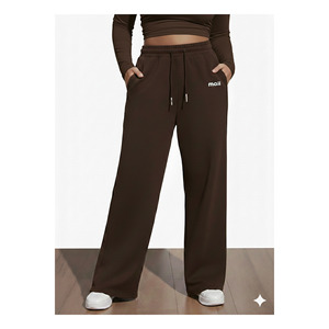 Pantalon de survêtement à jambes larges pour femme, marron foncé, en tissu Lycra, coupe confortable, vêtements décontractés - Product Image 4