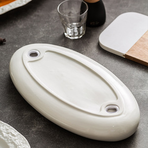 Grande assiette ovale en céramique blanche épaissie, plat profond en porcelaine pour fruits <span class=keywords><strong>de</strong></span> mer, idéal pour la cuisson à la vapeur du poisson entier, mariage, écologique - Product Image 4
