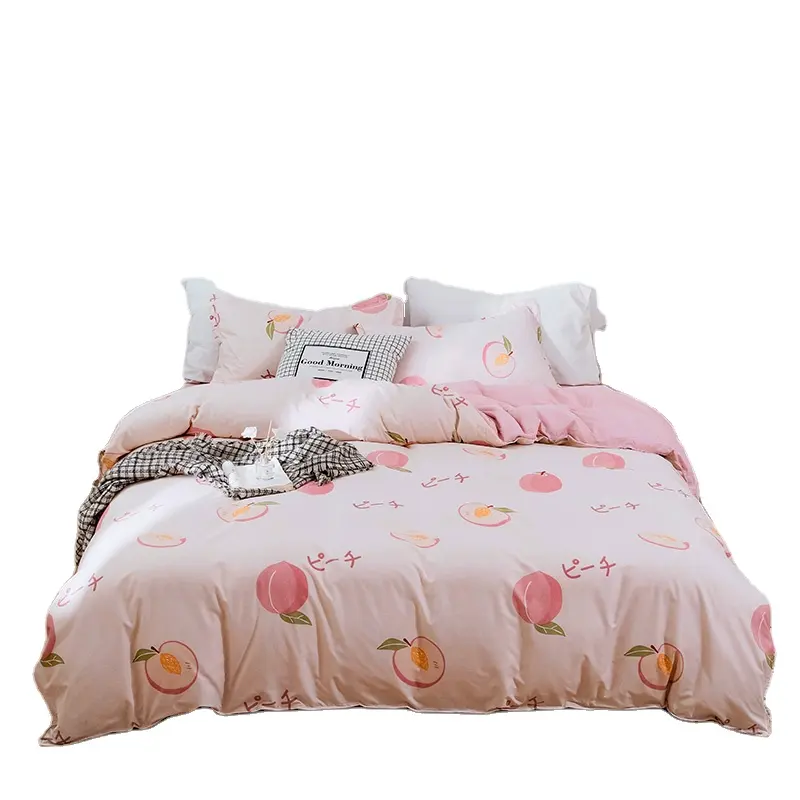 Décoration De la maison Textile Lit Couverture Fruits Imprimé Rose Fantaisie Housse de couette Ensemble Draps Housse De Couette Taie d'oreiller