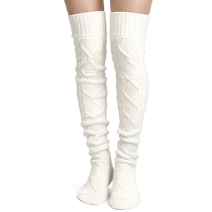 Chaussettes hautes jusqu'aux cuisses, chaussettes longues en tricot torsadé à motif losanges, bottes au-dessus du genou, bas chauds pour l'hiver - Product Image 1