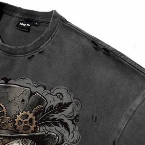 T-shirts vintage en coton délavé et vieilli pour hommes, respirants, avec impression personnalisée sur le devant, à manches courtes, pour la vente en gros - Product Image 4