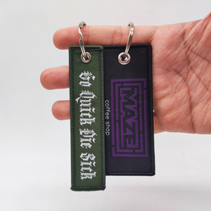 Tissu personnalisé brodé tissu de mode avant étiquette de vol personnalisé avion Logo Keytag tissu personnalisé tissé porte-clés anneau - Product Image 4
