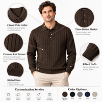 Pull en maille côtelée verticale pour homme FNJIA, col rabattu, manches longues, pull décontracté en maille pour un usage quotidien et professionnel