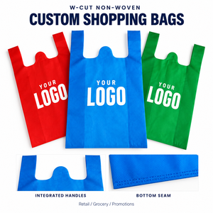 Bolsas de Compras de Tela No Tejida con Logotipo Personalizado al por Mayor, Bolsas Reutilizables con Corte en W para Supermercados, Tiendas Minoristas y Promociones - Product Image 1