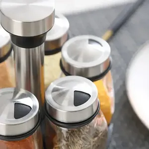 7pcs Spice Jar Set Rack Glass Organizer Rotating Glass Seasoning Sugar Pepper <b>Bottles</b> Salt Shakers Holder Kitchen Storage Rack - Product Image 6