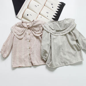 Camisa de Lino de Manga Larga para Niñas, Blusa de Lino con Cuello Camisero y Rayas para Niñas Pequeñas, Ropa de Primavera y Otoño para Niñas - Product Image 1