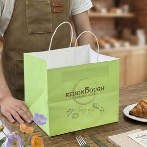 Bolsas de Papel Kraft Personalizables con Asas, Embalaje de Alimentos Reciclable para Galletas, Donas, Postres, Pasteles y Panadería - Product Image 1