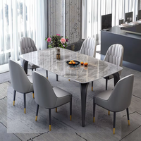 Ensemble de table à manger rectangulaire de style nordique moderne de luxe avec base en acier inoxydable et plateau en marbre durable pour 8 personnes