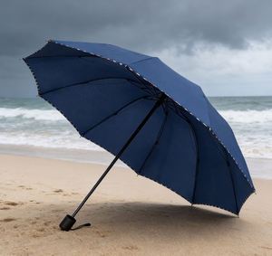 Parapluie manuel classique Sancai à bords à carreaux, grand format, pliant en trois, 10 baleines, pour affaires et voyages, poignée en acier inoxydable, 65 cm - Product Image 3