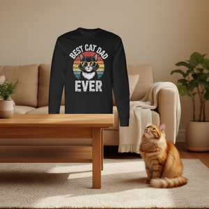 เสื้อยืดแขนยาวลายวันพ่อแมววินเทจที่ดีที่สุดสำหรับผู้ใหญ่ทั้งชายและหญิงคอกลมผ้าไหมพิมพ์สกรีนลาย - Product Image 3