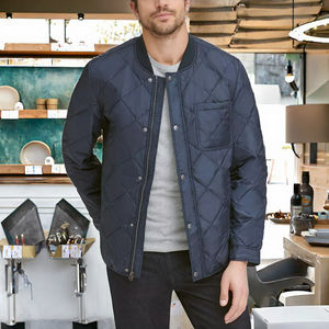 <b>Men's</b> Solid Color Rhombus Stitching Derivative Thin Standing Collar Winter Fashion Warm Trendy Quilted Zipper Closure <b>Jacket</b> - Product Image 3