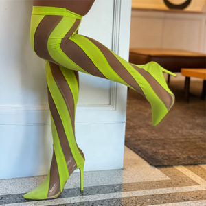 Women Handmade Mesh Long Thigh High <b>Boots</b> High Heel Sock Shoes Ladies Stretch Over-Knee <b>Boots</b> Pointy Toe - Product Image 1