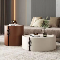 Ensemble de table basse ronde en bois contreplaqué de style nordique moderne avec cadre en bois et cuir de selle, couleur personnalisée, pour salon