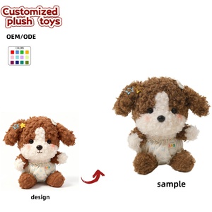 Peluche Cucciolo Riccio Personalizzato OEM/ODM con Pannolino - Simpatico Cane Marrone Imbottito Personalizzabile per Bambini e Regali - Product Image 1