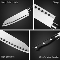 Couteau de chef Santoku en acier inoxydable de haute qualité avec points antiadhésifs, lame finition sablée, manche ergonomique confortable