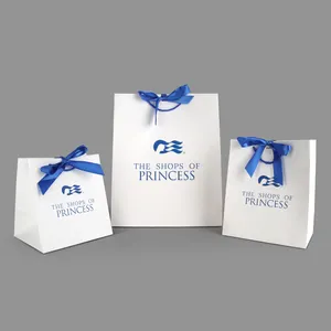Оптовая продажа, индивидуальные синие Роскошные брендовые ювелирные изделия, розничная упаковка для покупок, черные подарочные бумажные пакеты с принтом логотипа на заказ