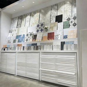 ארון תצוגה רב תכליתי ממתכת עם מגירות לדוגמיות אריחי רצפה גדולים, כולל משטח דמוי סלע, מתאים למדפי חנות. - Product Image 5