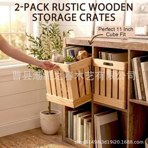 Cesta de almacenamiento cuadrada de madera maciza, caja de almacenamiento portátil para artículos domésticos, cesta de almacenamiento de frutas y verduras para cocina - Product Image 3