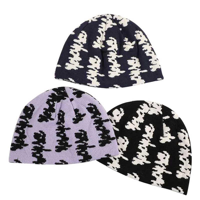 2021 Fashionable Hip Hop Sport Custom Winter Warm Beanie Cap 100% Acrylic Jacquard Knitted Beanie Hat