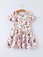 Robe de Pâques vintage pour filles, motif lapin fraise et nœud, en soie de lait respirante, ODM, pour bébé fille
