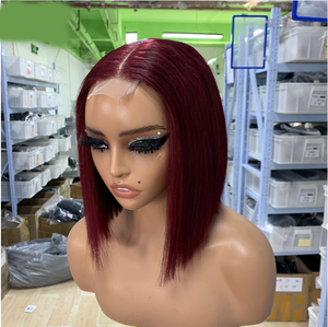 T1B99J-Cheveux Remy brésiliens lisses lisses, 2x6, couleur bordeaux deux tons foncé, 12A, sans colle, HD - Product Image 1