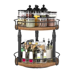 Iron And Wood Storage <b>Rack</b> 2 Tier 360 <b>Rotating</b> Kitchen <b>Spice</b> Organizer For Condiments And Snacks - Product Image 4