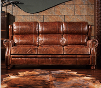 Europäische Art gebrauchte Leder Couch Möbel Wohnzimmer Home Interior Ecke beheizte Holz Leder Sofa Set