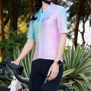 Gradient Tie Dye Print Short Sleeve Cycling Jersey Full Zip Quick Dry Breathable Summer Top for Men Women <b>Road</b> MTB Outdoor Cycli - Product Image 2
