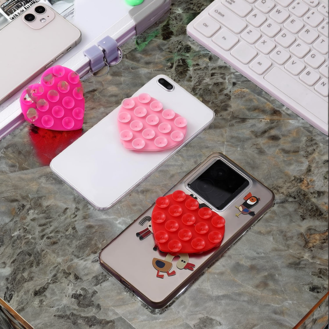 Heart-Shaped Silicone Phone Sticky Grip - Adhesive Back Phone Holder for iPhone & Android