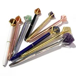 Natural Jewelled Crafts Arts Wedding Gifts Natural Quartz Stone Pink Crystal Ball Top Load Raw Stone Pen