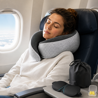 Oreiller de voyage ergonomique en mousse à mémoire de forme en U pour le cou, coussin d'avion avec support menton, accessoires portables pour le sommeil en vol