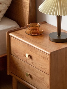 Modern Japanese Minimalist Style Luxury Solid Oak Wood Nightstand Storage <strong>Side</strong> <strong>Table</strong> Custom Cherry Wood 2 <strong>Drawers</strong> - Product Image 3
