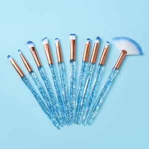 Ensemble de pinceaux de maquillage en cristal portable de 10 pièces, brillant, <span class=keywords><strong>transparent</strong></span>, professionnel, en poils synthétiques - Product Image 1