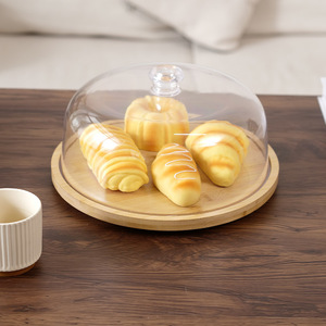 Round Cake <b>Pan</b> With Plastic <b>Lid</b> Rotating Bread Tray For Party And Afternoon Tea Serving Plating - Product Image 3