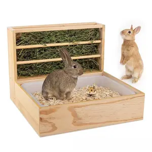 Solid Wood Hay Feeder for Hamsters Rabbits Guinea Pigs Dutch Pigs Wall Sign and Box Crafted for Small Animals