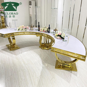 Ensemble de table à manger en forme de demi-lune avec cadre en acier inoxydable doré de luxe - Product Image 4