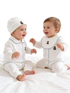 Conjunto de <span class=keywords><strong>Pijama</strong></span> y Gorro de <span class=keywords><strong>Hospital</strong></span> para Bebé Recién Nacido con Cuello Peter Pan, Bordado Personalizado, 100% Algodón Peinado, Mameluco Blanco para Dormir - Product Image 1