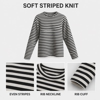 Pull en tricot rayé noir et blanc pour femmes, manches longues, coupe ample, style rétro, prêt à être expédié (ODM/OEM)