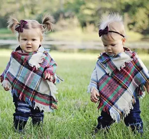 男女皆宜的孩子男孩女孩婴儿斗篷披肩围巾冬季针织温暖的孩子幼儿婴儿包裹格子羊毛围巾披肩
