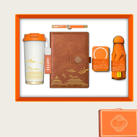 Ensemble cadeau portable 5-en-1 : Tasse à café + Ordinateur portable A5 + Batterie externe + Parapluie compact + Stylo, avec logo personnalisé imprimé UV sur papier artisanal